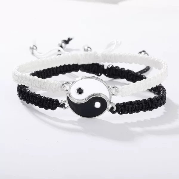 Aliexpress Cross-Border Popular Alloy Black and White Tai Chi Bagua Hand-Woven Couple Bracelet Manufacturer Bracelet Wholesale