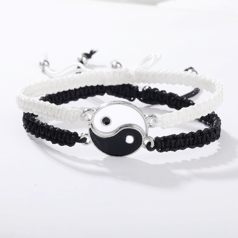 Aliexpress Cross-Border Popular Alloy Black and White Tai Chi Bagua Hand-Woven Couple Bracelet Manufacturer Bracelet Wholesale Aliexpress Cross-Border Popular Alloy Black and White Tai Chi Bagua Hand-Woven Couple Bracelet Manufacturer Bracelet Wholesale