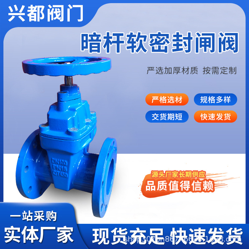 Z45X型软密封闸阀球墨铸铁材质暗杆法兰闸阀市政供水污水阀门