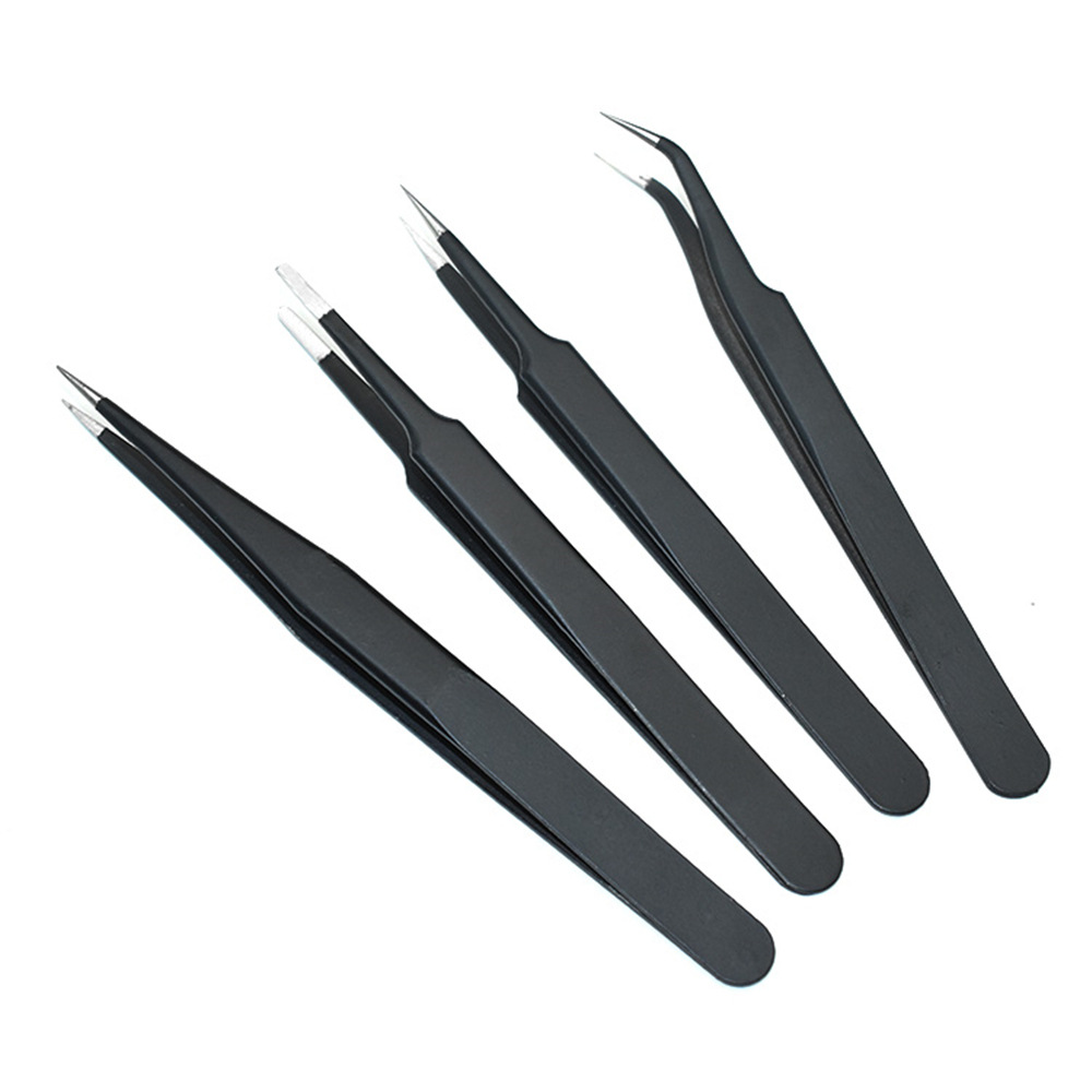 Pinzas de acero inoxidable al por mayor mano negro abrazadera punta pájaro nido recoger pelo manicura falsas pestañas pinzas anti-estática ESD image 4