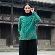 25冬新款棉麻女装中式国风数码印花盘扣短款棉衣女式夹棉保暖棉袄