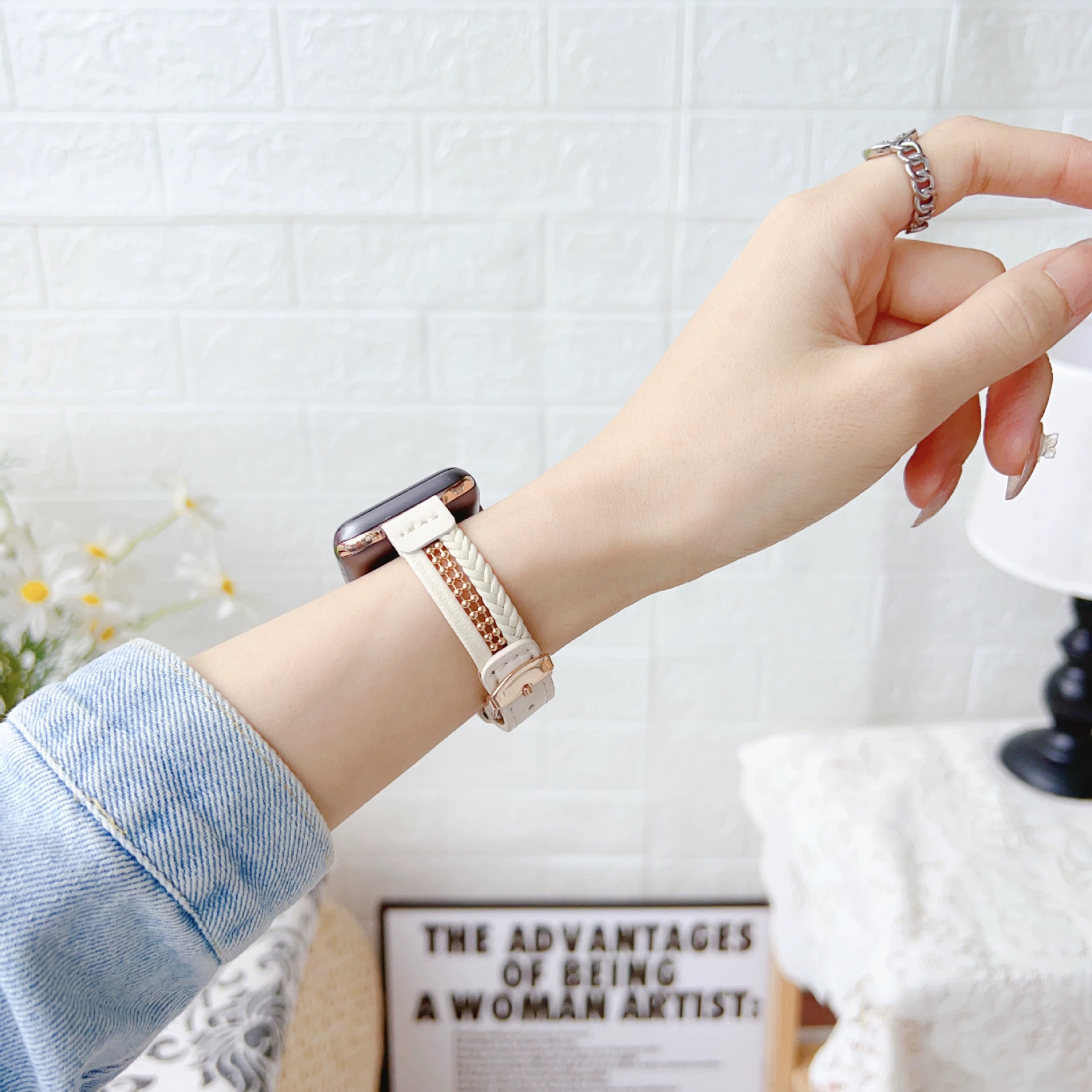Плетение к Apple Watch8 ремешок Apple Watch 7-го поколения IWATCH6SE кожаный ремешок дышащий полый