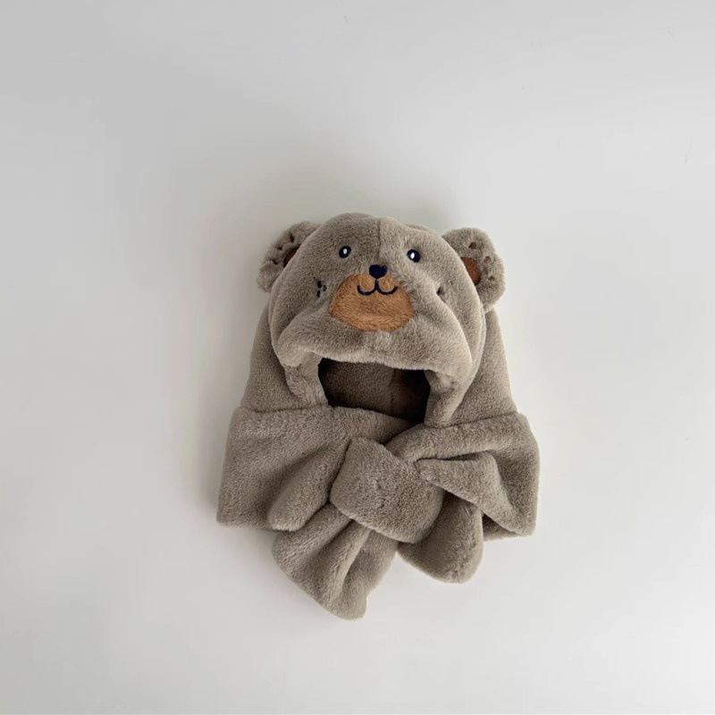 Baby Bear Hat And Scarf Set For Winter With Face Protection_voghion.com