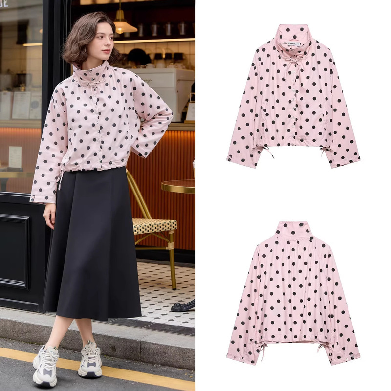 Z Brand Foreign Trade Cross-Border European and American Style Women's Clothing 2026 Spring New Fashion High-Neck Polka Dot Jacket Women's Coat