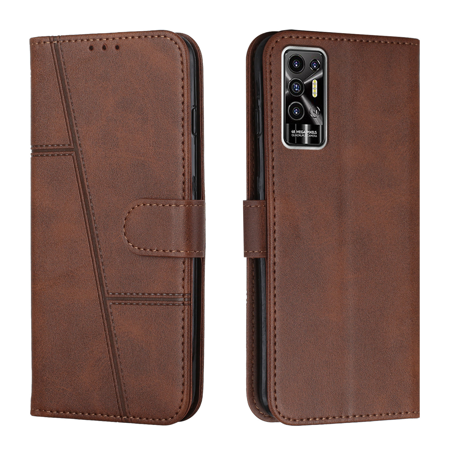 Suitable for Pova 2 simple two-color calfskin phone leather case Pova Noe bracelet protective case flip card holder