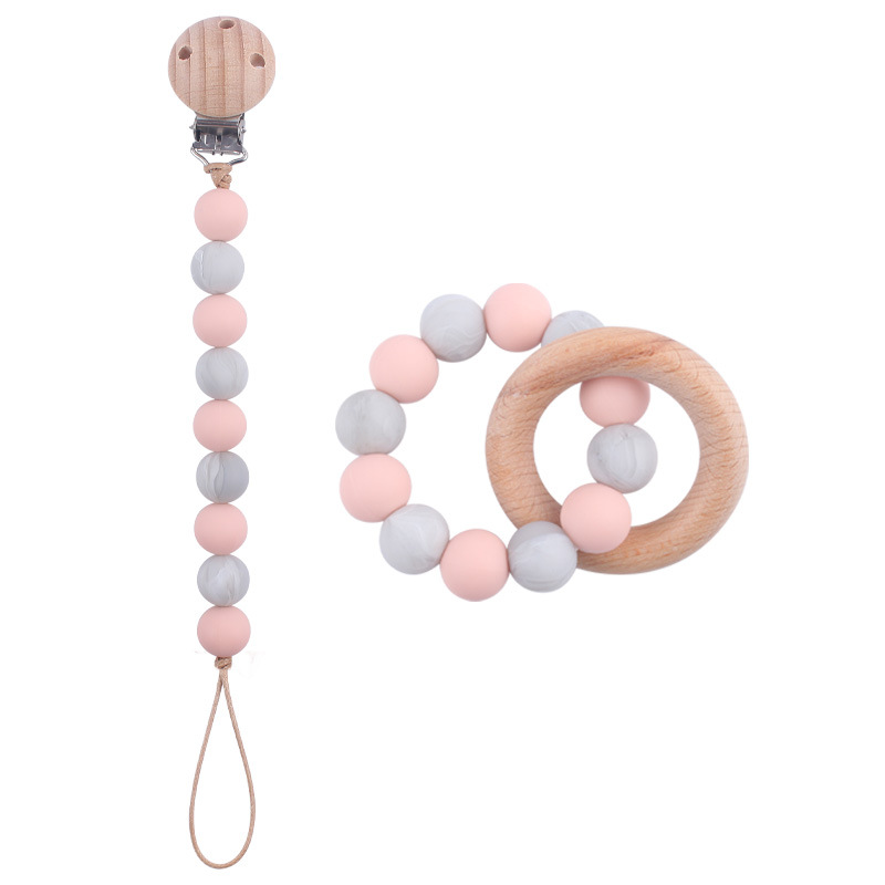 Nuevo bebé chupete cadena creativa DIY cuentas de silicona mordedura dientes pulsera de goma juguete conjunto de dos piezas