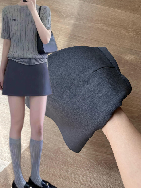 灰色西装包臀半身裙女春秋2025新款休闲高腰显瘦小个子a字裙短裙|undefined