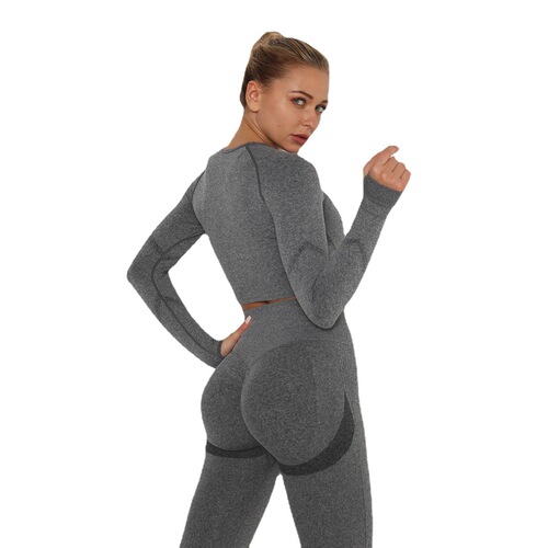 Cross-border European and American Internet celebrity seamless yoga wear long-sleeved high-elastic pleated body-shaping long-sleeved fitness yoga wear top