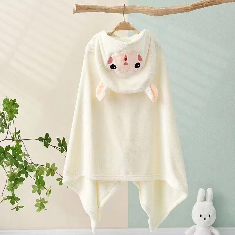Customized Children's Bath Towel Poncho, Coral Velvet Blanket, Cartoon Baby Bath Robe, Cute Hooded Cape Wholesale
