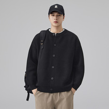 毛衣男圆领纽扣款式纯色百搭双纱2025年秋冬款百搭慵懒开衫外套男