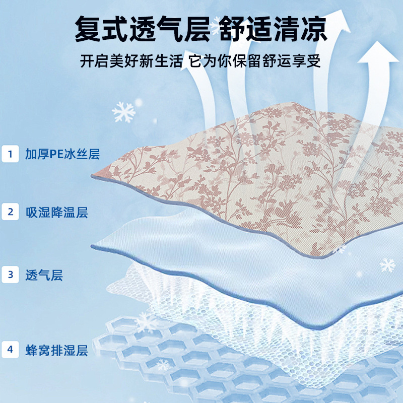 2025 nueva estera de seda de hielo de verano de tres piezas, estera suave de aire acondicionado de verano, estera de bambú lavable a máquina, clase madre y bebé