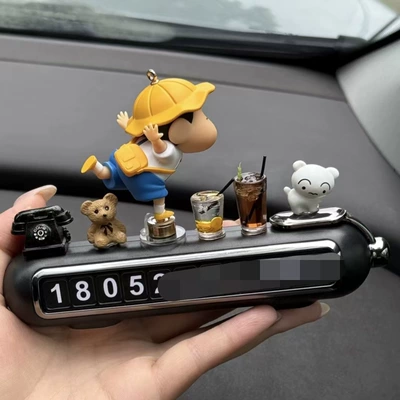 Rotating temporary parking number plate Nömrəli dayanma kartı - black-luxury-style-parking-tag-flying-shin-chan-high-speed-bearing-model-phone-bear-drink-cup-little-white