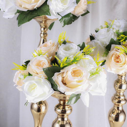 European-style dining table arrangement flower stand wedding props golden pathway metal iron wedding flower vessel wedding decoration ornament