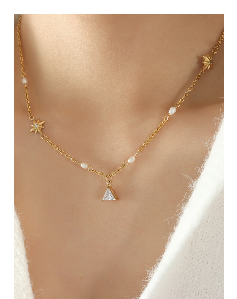 1 Piece Simple Style Triangle Titanium Steel Inlay Zircon Pendant Necklace_colorza_1