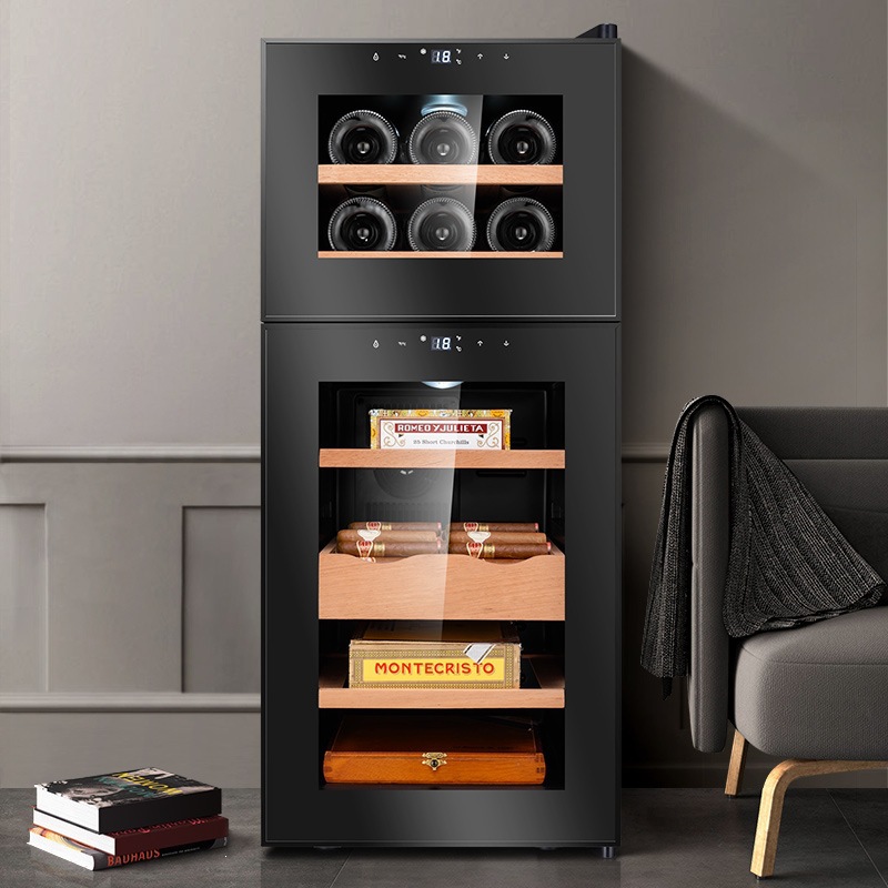 Qie Long 18C electronic cigar cabinet constant temperature and humidity double door dual temperature mini small household tea and wine cabinet