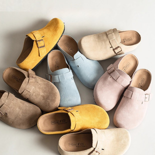 5cm Heightening Baotou Half-Mug Cowhide Thick-Soled Inner Heightening Birkenstock Shoes Women's Slip-On Slip-Ons Ugly Cute Birkenstock Shoes