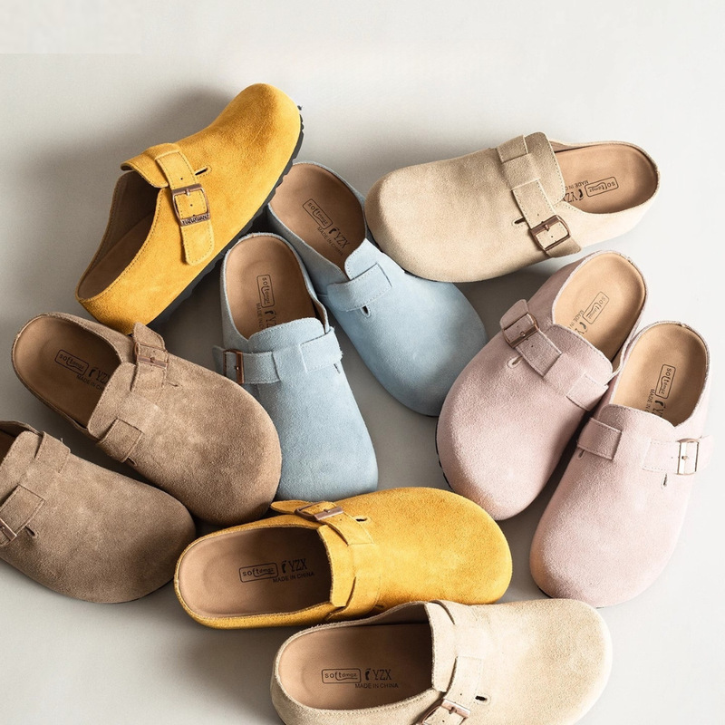 5cm Heightening Baotou Half-Mug Cowhide Thick-Soled Inner Heightening Birkenstock Shoes Women's Slip-On Slip-Ons Ugly Cute Birkenstock Shoes