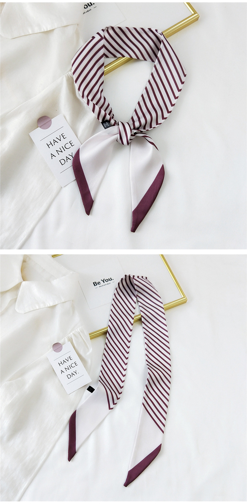 30g Weight Silk Scarf Classification Travel Occasion Unisex Gender Sweet Style Khaki, Grey, Pink, Purple, Red, Green, Blue, Black Color Fashion Streamer Printing Bow Silk Scarf Wholesale 6