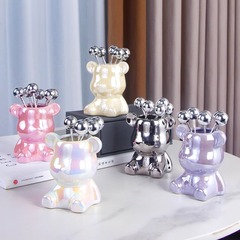 フルーツフォークステンレス鋼セット家庭用食器クリエイティブかわいいセラミッククマ保存瓶フルーツピックフルーツインサート