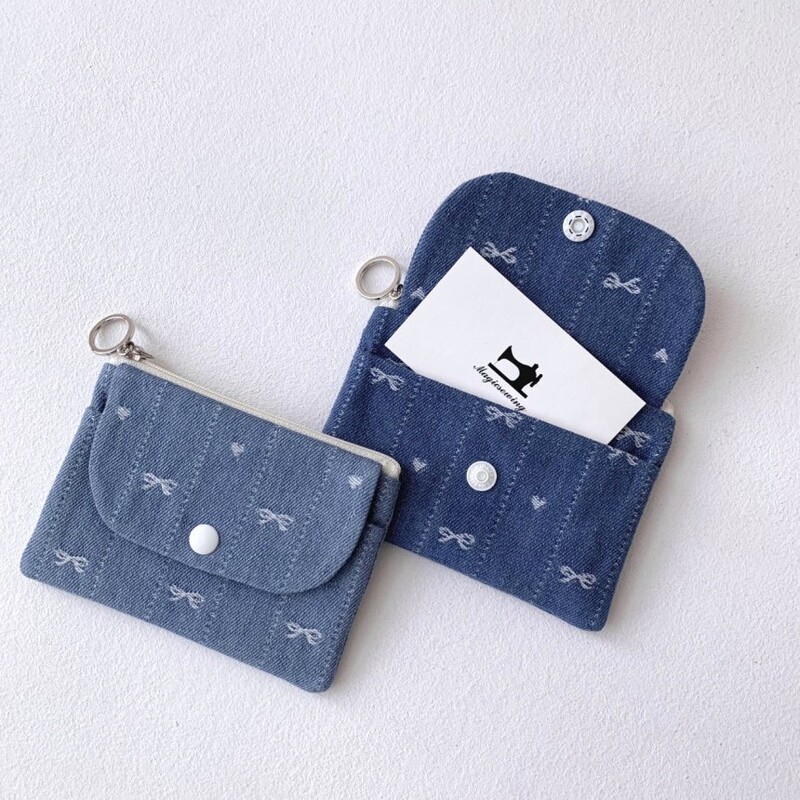 Ins Denim Fabric Card Holder Bus Card Meal Card Keychain Coin Key Id Holder Clutch Small Bag Travel Storage