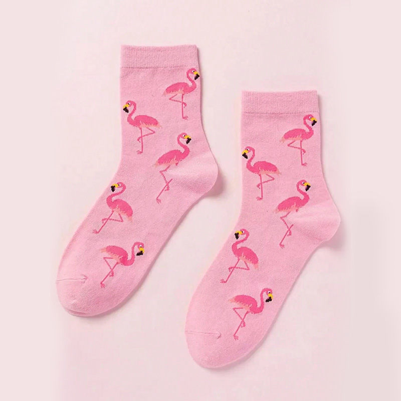 Flamingo Print Mid-Calf Cotton Socks, Women's Casual Breathable Cotton Socks, Daily Commuting Cartoon Decorative Socks Flamingo Print Mid-Calf Cotton Socks, Women's Casual Breathable Cotton Socks, Daily Commuting Cartoon Decorative Socks