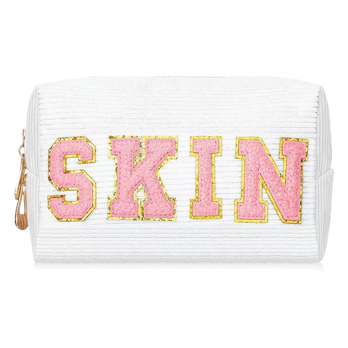 2023 amazon transfronterizo nuevo popular bordado chenille carta pana bolsa de cosméticos bolsa de lavado bolsa de almacenamiento