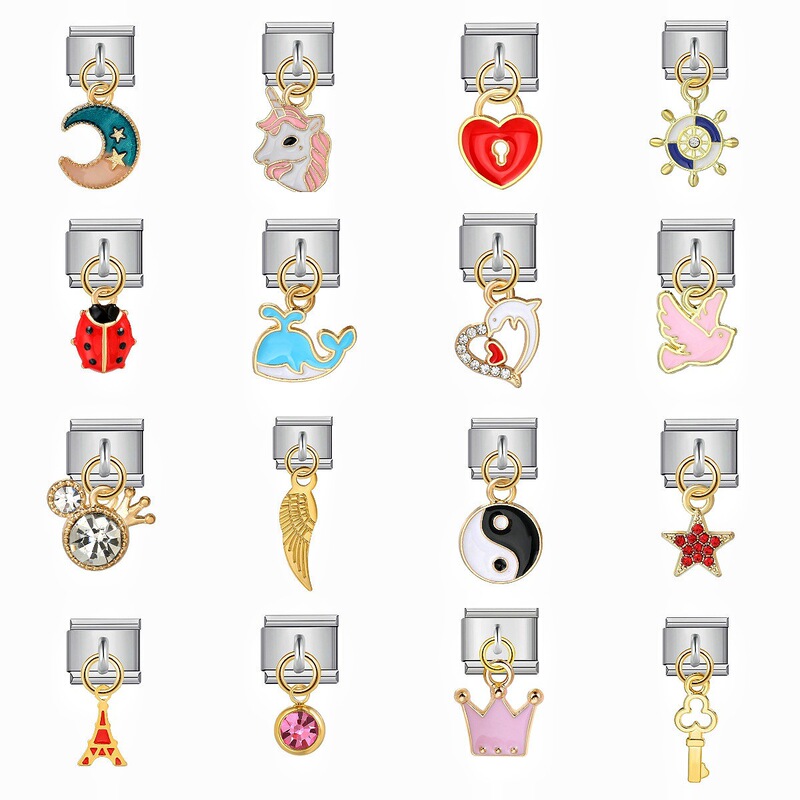 New Charm Pendant Series Italian Module Bracelet Single Hook Titanium Steel Elastic Splicing Strap Chain