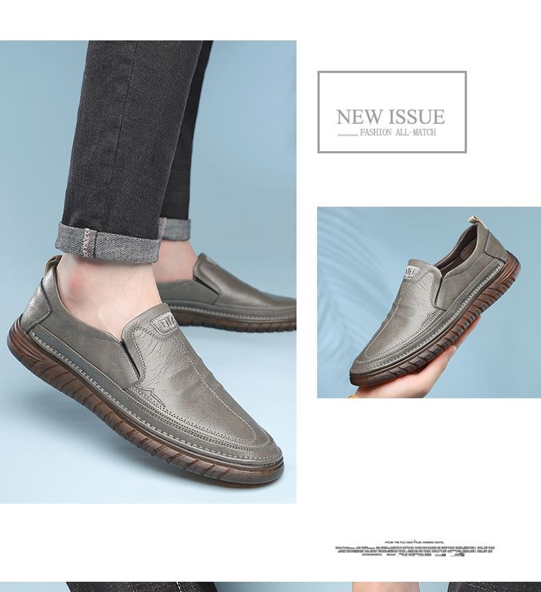 Leather for autumn business dress, oversized casual soft soled black men's wedding and groom's shoes_voghion.com