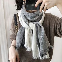 綿とリネンのスカーフ春と秋の新しい韓国スタイルの文学ストライプの女性のショールユニバーサル外国貿易男性クロスボーダー卸売速達