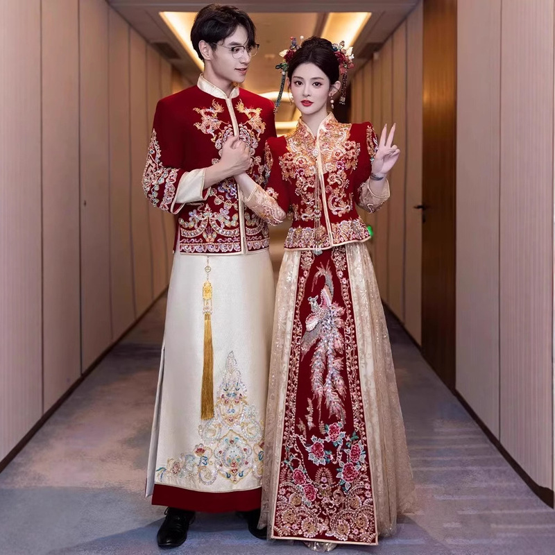 Velvet Xiuhe Dress 2026 New Style Bride Wedding Dress Chinese Style Wedding Gown Plus Size Toasting Dress Bridal Outfit Spring Summer Velvet Xiuhe Dress 2026 New Style Bride Wedding Dress Chinese Style Wedding Gown Plus Size Toasting Dress Bridal Outfit Spring Summer