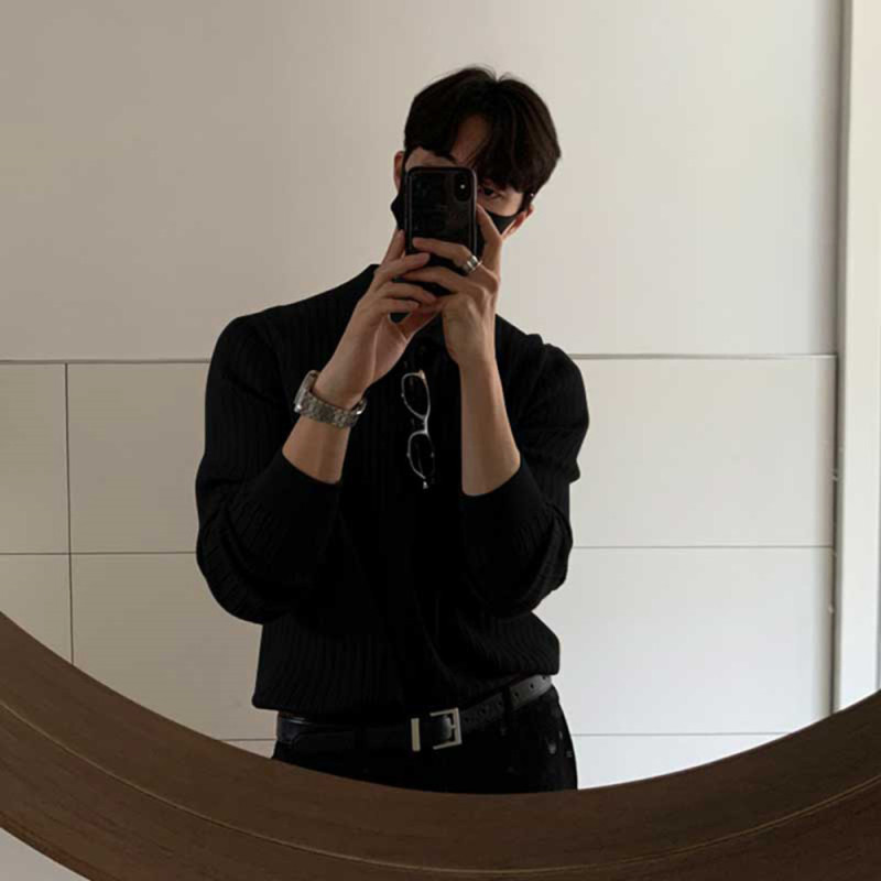軽熟風ニットpoloシャツ男性フレンチデザイン感襟折りセーターcity boy洋服の中に長袖の服を着ます。|undefined