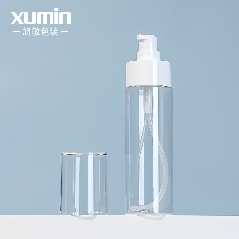 Embalaje de productos para el cuidado de la piel XUMIN botella de cabeza de bomba de presión simple viento 100ml botella de embalaje de emulsión de esencia PET