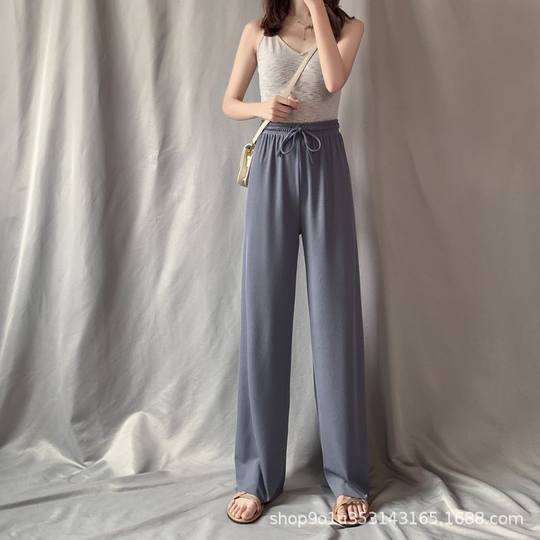 Ice Silk Wide-leg Pants Women's Summer 2021 New High Waist Dipped Loose Straight Thin Casual Slim Pants