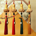 黄杨木小佛汽车车内吊饰桃木莲花长流苏平安喜乐车载后视镜挂件批