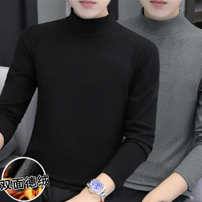 Весна и осень Бархатная футболка с длинными рукавами, мужская осенне-зимняя мужская нижняя рубашка с высоким воротником, футболка для внешней торговли, Оптовая доставка