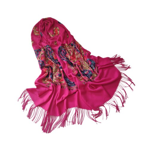 New Tibetan-Nepalese Double Walnut Flower Embroidered Cashmere-like Scarf for Women with Ethnic Style, Yunnan Embroidery and Tassels