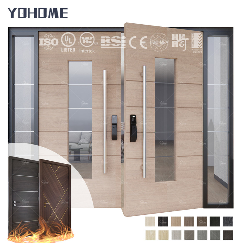 Youjia Door Industry Villa Home Decoration Double Door with Glass Side Panel Solid Wood Double Door Rotating Door Entry Door