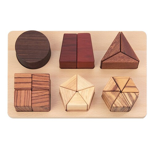 Wooden Geometric Shape Matching Stack Blocks, Unpainted Puzzle Boards for Baby – Cognitive Color & Shape Sorting & Building Toy