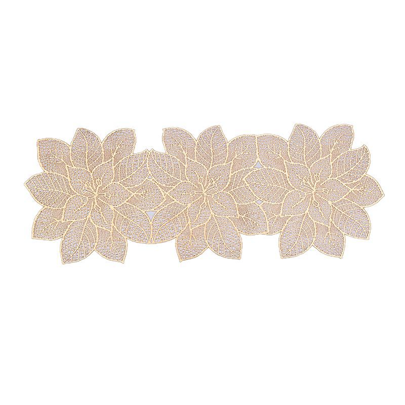 Alfombrilla de mesa larga de flor de oro púrpura hueca, bandeja de comedor simple europea, aislamiento térmico, pvc, mesa impermeable y a prueba de aceite, bandera al por mayor