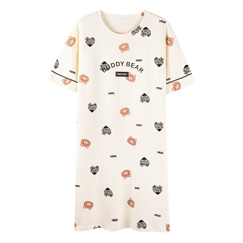 Camisón con almohadilla en el pecho pijamas de manga corta de algodón de verano para mujer dulce fresco cuello redondo ropa para el hogar vestido de verano