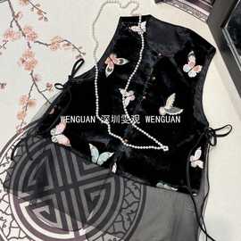 深圳南油秋冬重工刺绣丝绒马甲复古新中式国风拼接气质改良唐装马