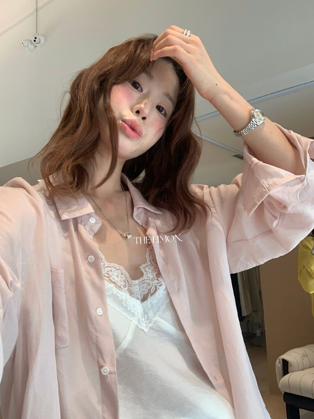 Áo sơ mi nữ tay dài chất liệu tencel phong cách lười biếng ấm áp — Vàng nhạt, xanh lam, Xanh lá cây nhạtcolor, màu hồng chi tiết 96