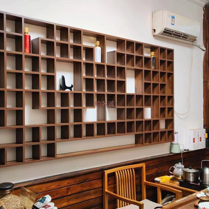 实木格子架壁挂置物架收纳架茶壶展示架书架货架饰品架茶杯架|undefined