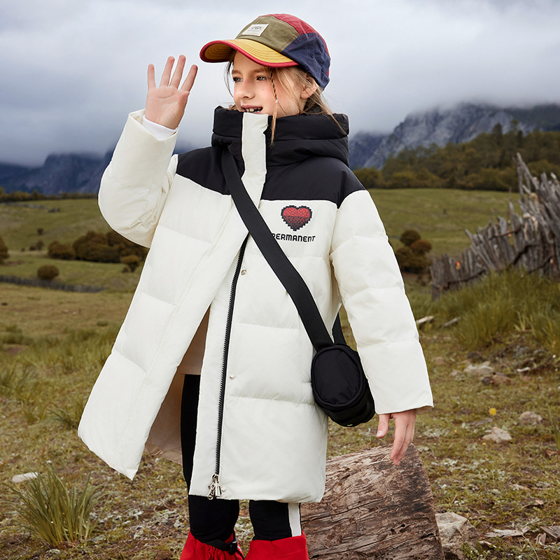 Children's long warm down jacket for students for leisure