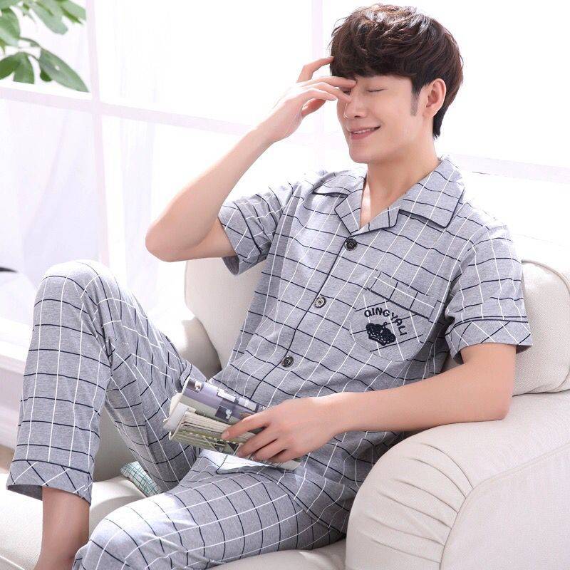 100% pijamas de verano de algodón puro pantalones de manga corta para hombres traje fino de tres piezas para jóvenes y personas de mediana edad pueden usar fuera más tamaño