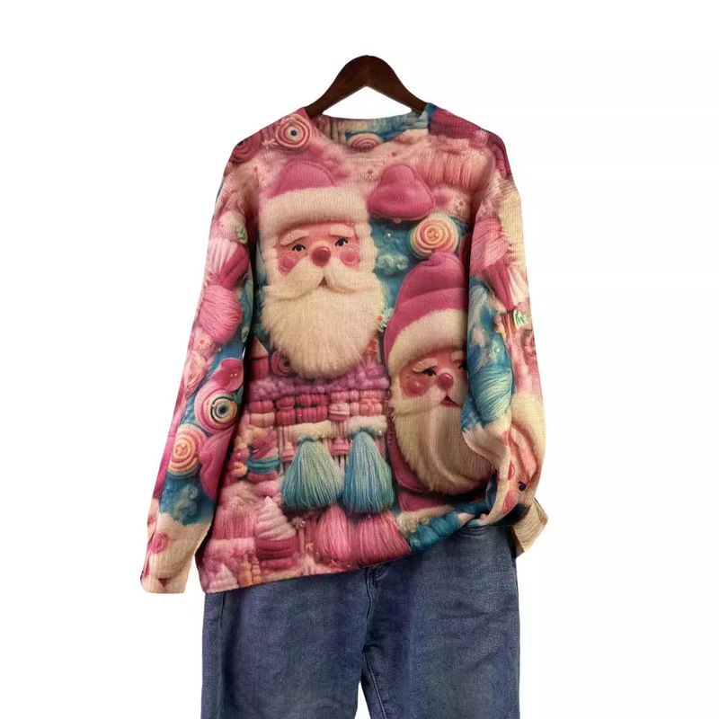 plus size Women's Ugly Santa Claus Sweater 3D Three-Dimensional Printed Knitted Holiday Party Pullover Long Sleeve