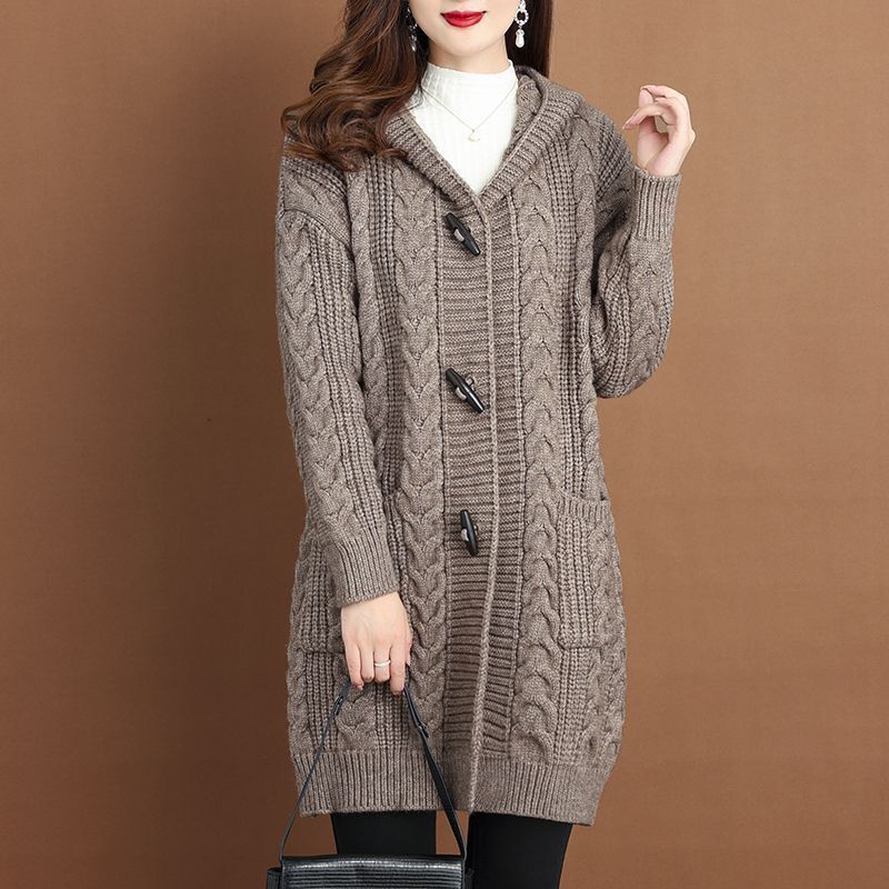 2025 Spring and Autumn New Thickened Twist Jacket Women's Korean Style Mid-Length Outer Knitted Cardigan for Women