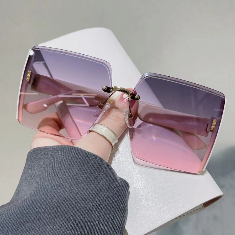 Popular Large-Frame Fashionable Sunglasses for Women, Versatile, Slimming, High-End Sunglasses, Personalized Rimless Trendy Sunglasses Wholesale