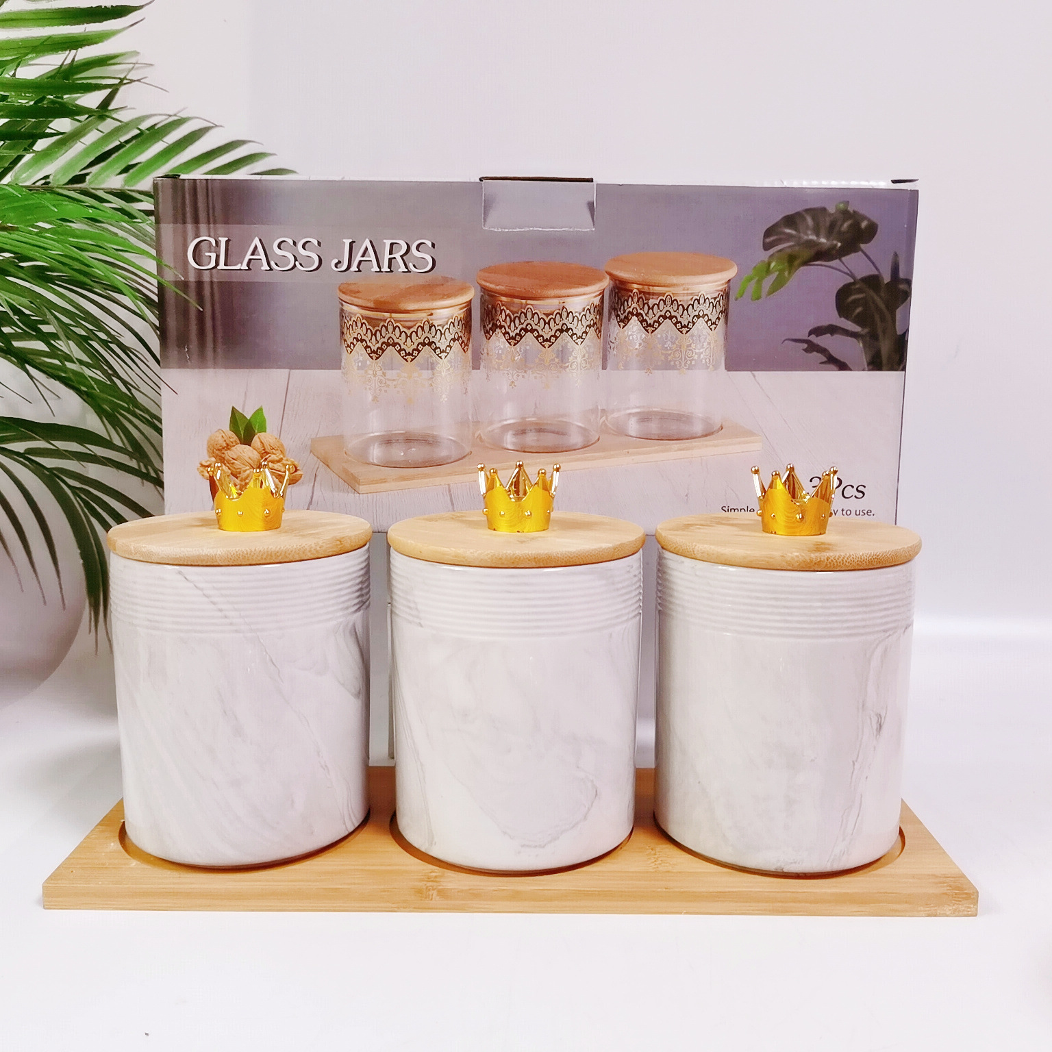 Transfronterizo de Oriente Medio Exportación de cerámica sellada Jar marbling color de almacenamiento de suelo Jar condimento Jar café té Jar