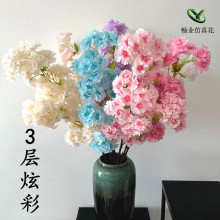 仿真樱花树枝垂吊加密花婚礼布置园艺樱花枝厂家批发假花3层樱花